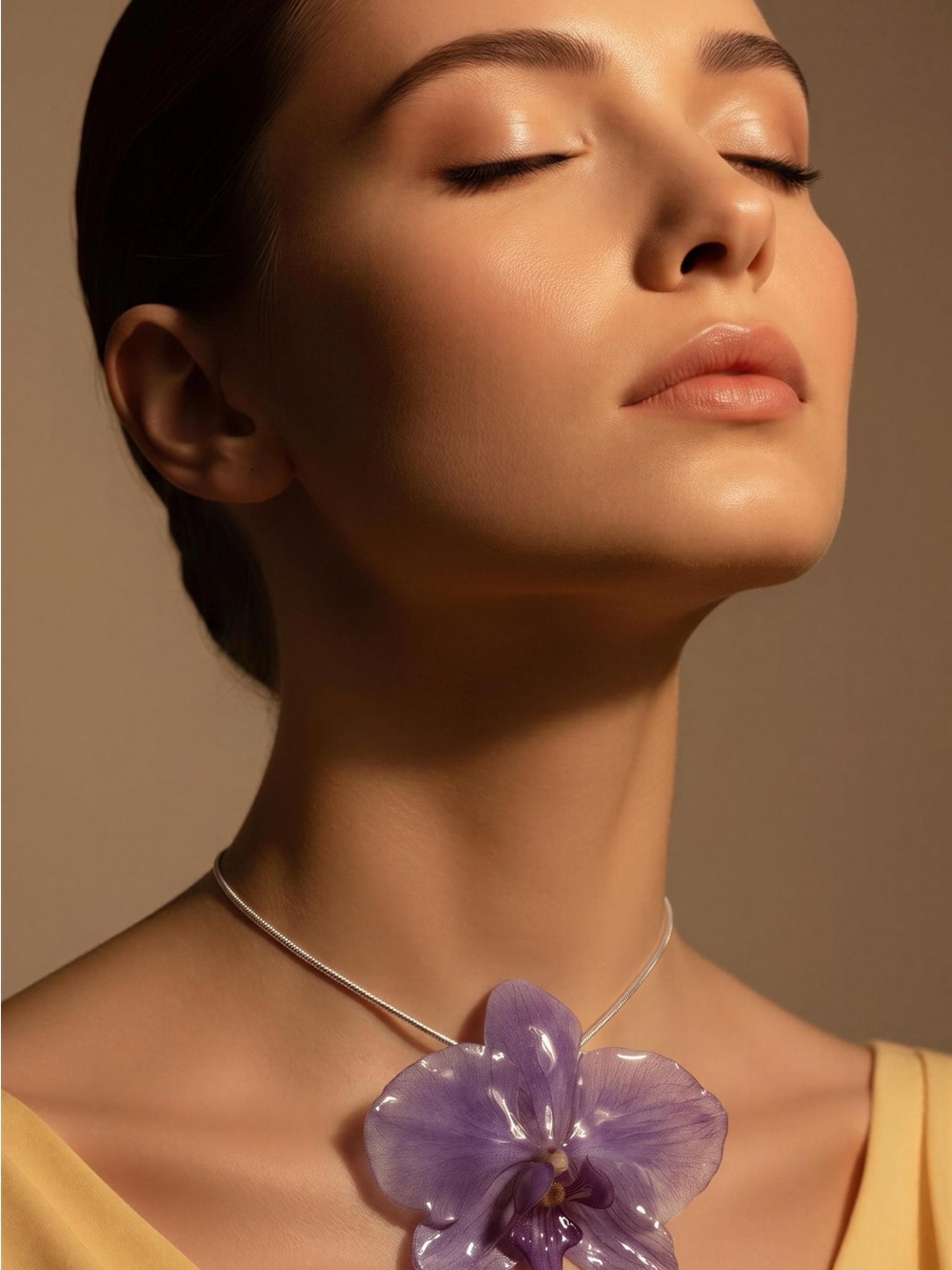 Sterling Silver 925 Necklace with Purple Orchid Pendant